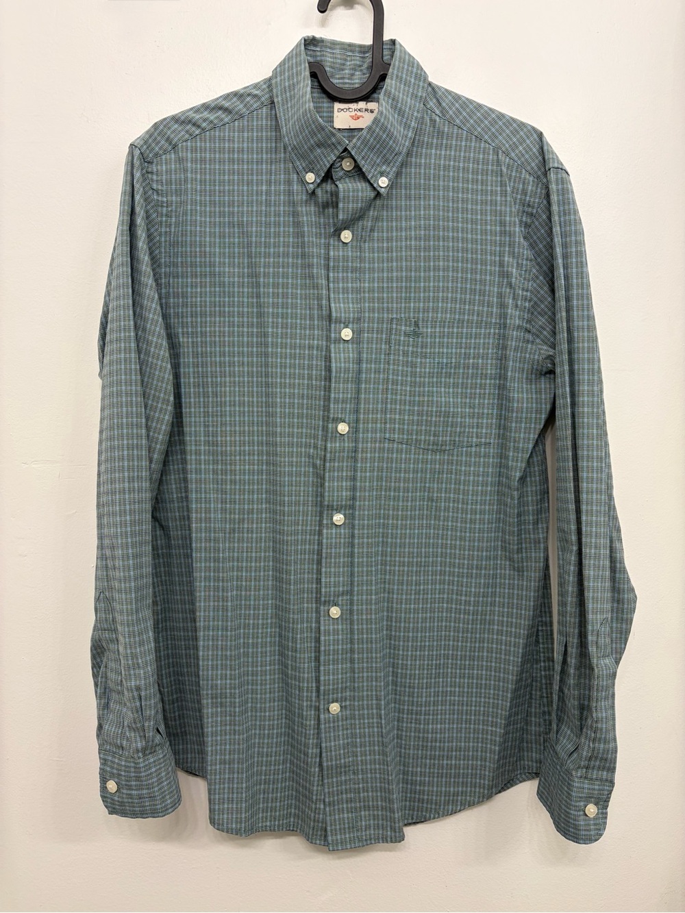 Dockers Classic Fit Button Down Shirt Mens Size S Green Long Sleeve Check
